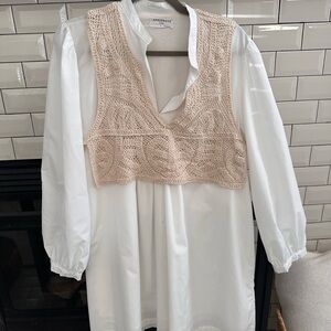 ANNIEWEAR White Dress with Cream Crochet Overlay